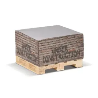 Cube pad white + wooden pallet 10x10x5cm - LT91815 (gadzety reklamowe)